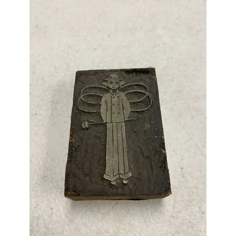 Vintage Letterpress Block Printing Plate Whimsical Angel Figure Wood Mounted